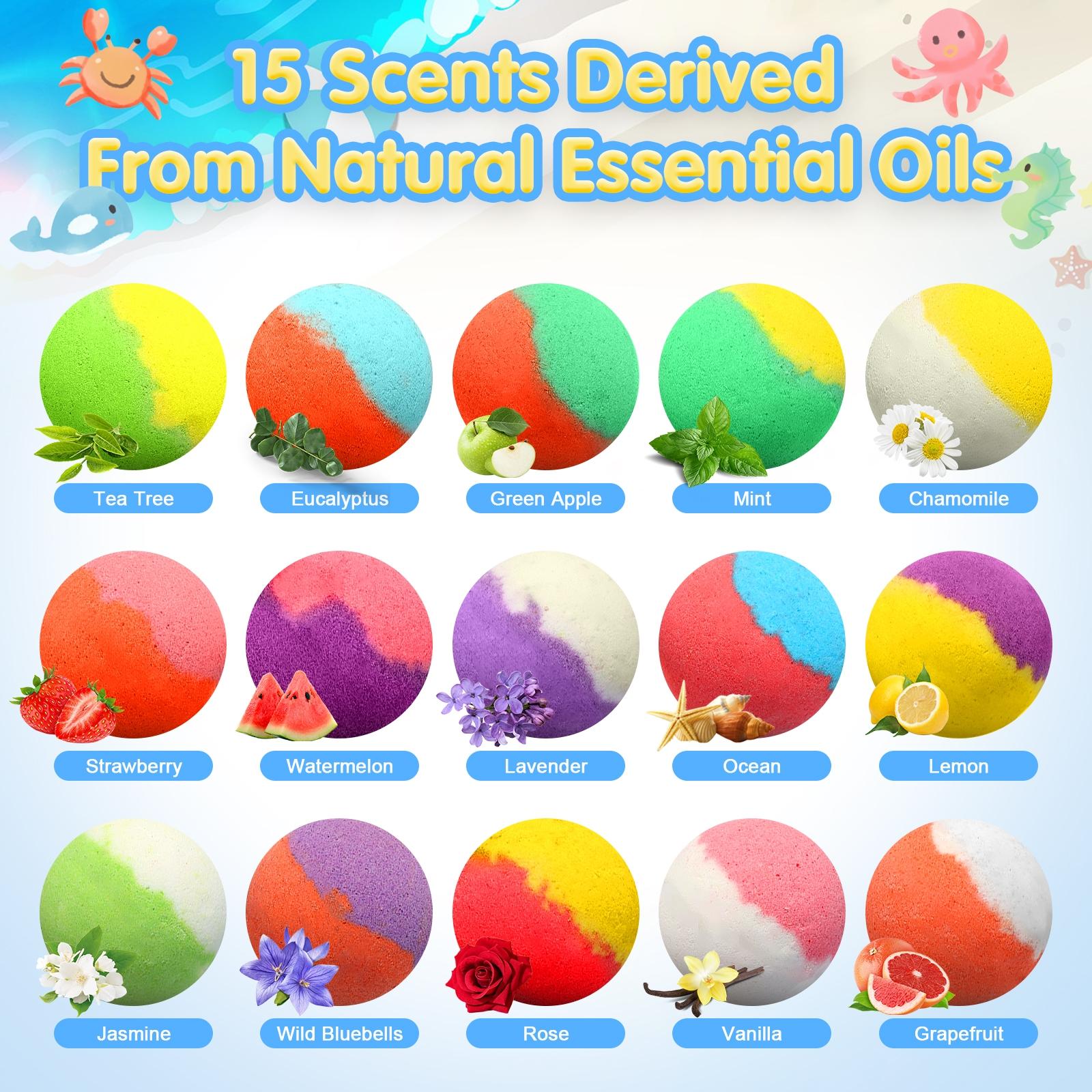 Bath Bombs for Kids with Surprise Toys Inside, 15pcs/box Kids Bath Bombs Gift Set, Natural Organic Bubble Bath Fizzy Bath Bombs with Toys for Kids