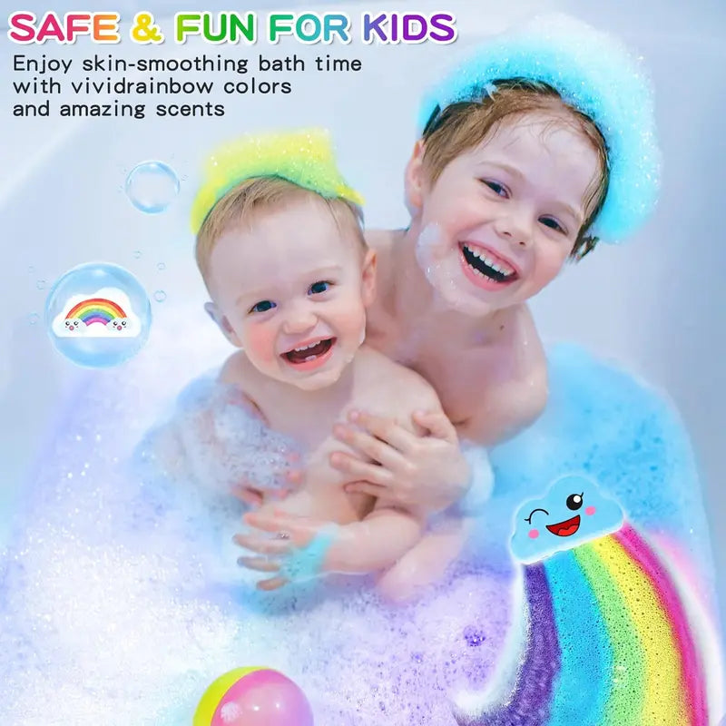 Rainbow Bath Bombs for Kids, Handmade 4 Pcs Kid Bath Bombs Gift Set, Easter Basket Stuffers for Kids Girls Bubble Bath