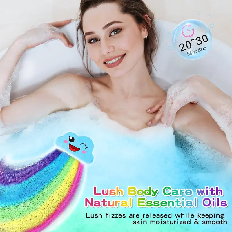 Rainbow Bath Bombs for Kids, Handmade 4 Pcs Kid Bath Bombs Gift Set, Easter Basket Stuffers for Kids Girls Bubble Bath